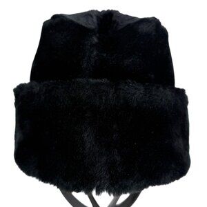 Vintage Cossack Black Faux Fur Hat Russian-Style Packable Winter Hat Lined